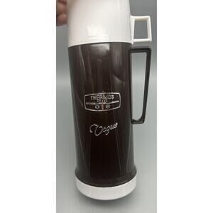 VTG Vogue Brown & White W/ Silver Gilding Thermos Flask .45 Litres Made in UK
